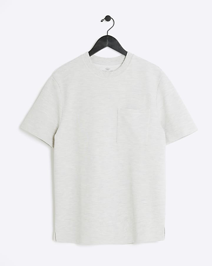 White regular fit textured pocket t-shirt