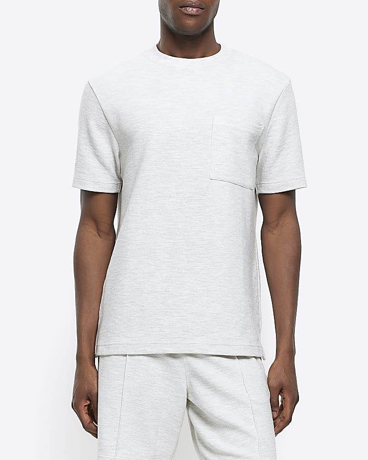 White regular fit textured pocket t-shirt