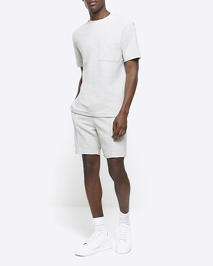 White regular fit textured pocket t-shirt