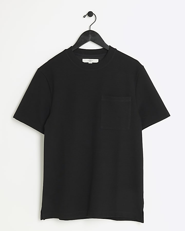 Black regular fit textured pocket t-shirt