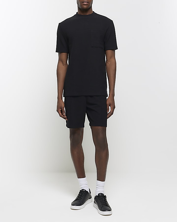 Black regular fit textured pocket t-shirt