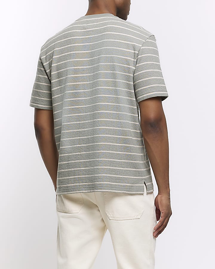 Green regular fit striped t-shirt