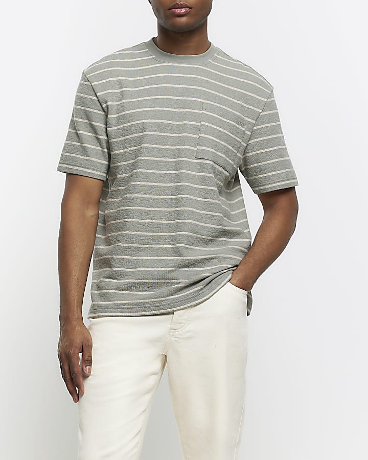 Green regular fit striped t-shirt