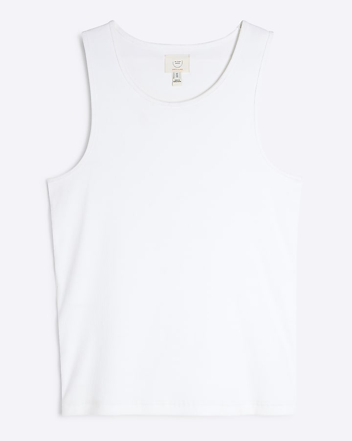 White muscle fit stretch rib vest top