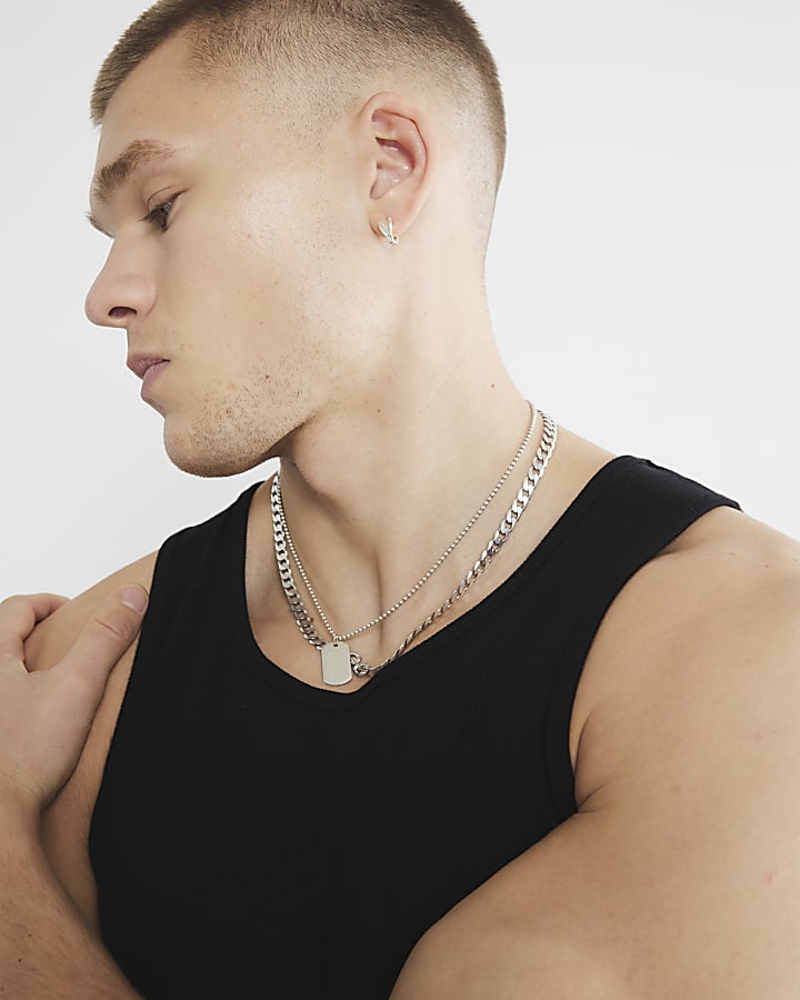 Black muscle fit stretch rib vest top