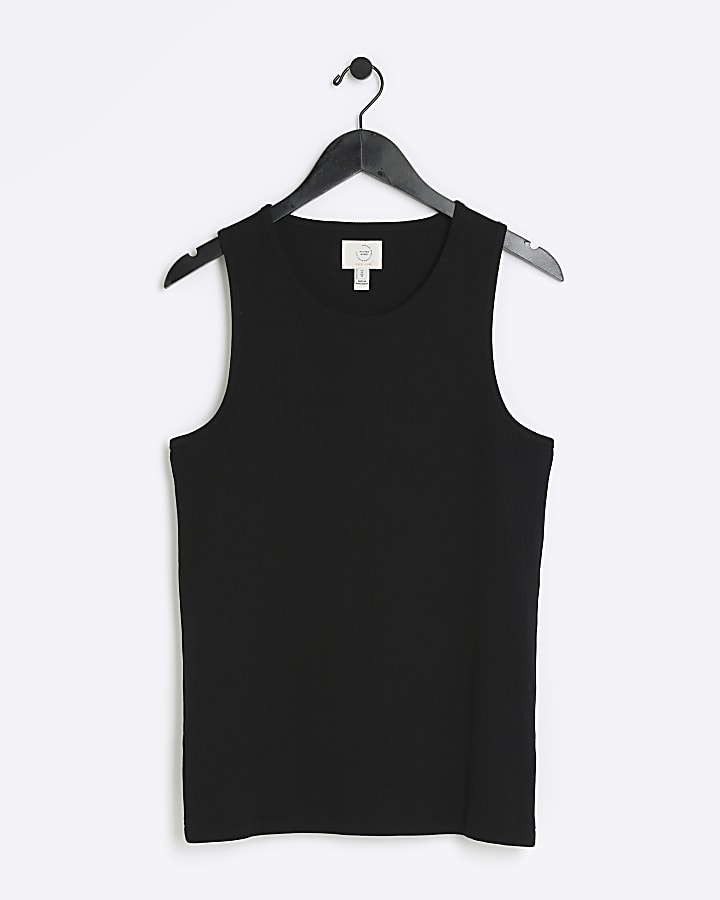 Black muscle fit stretch rib vest top