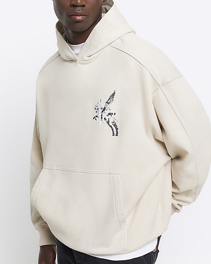 Stone Regular Fit Pegasus Graphic Hoodie