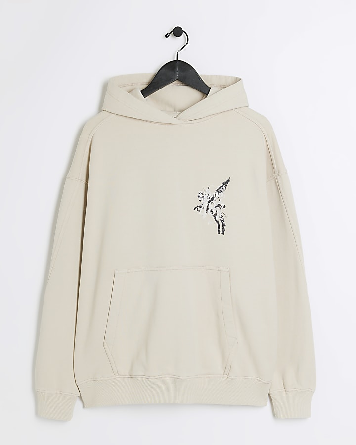 Stone Regular Fit Pegasus Graphic Hoodie