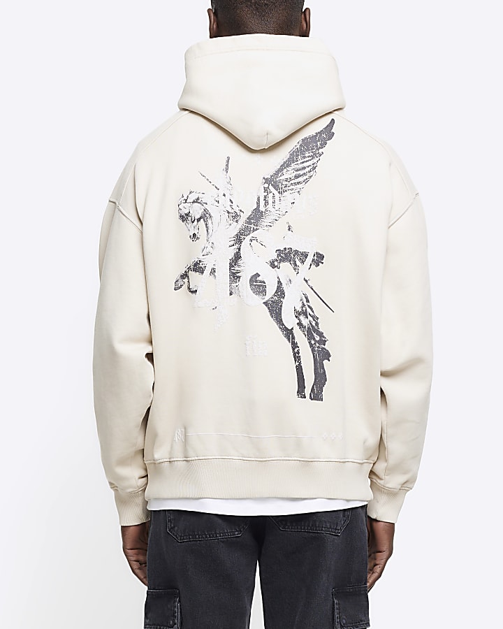 Stone Regular Fit Pegasus Graphic Hoodie