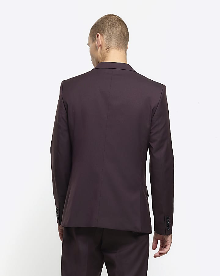 Red slim fit twill suit jacket