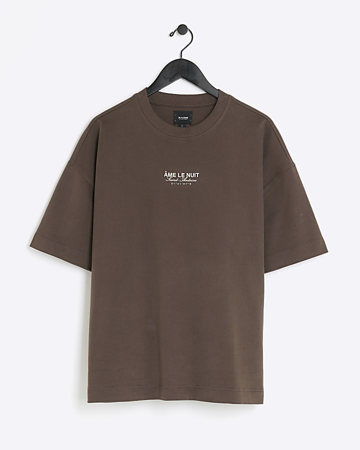 Brown oversized fit graphic print t-shirt