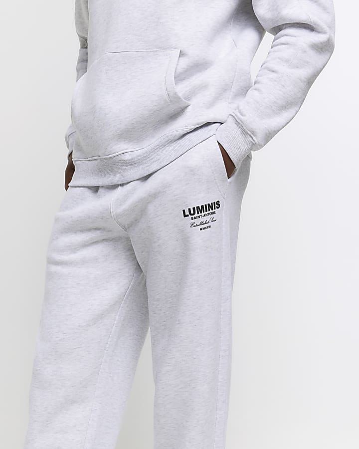 Grey regular fit graphic tracksuit joggers