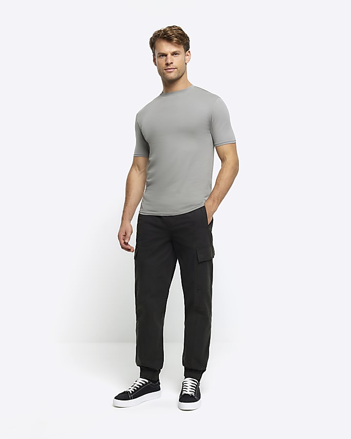 Grey muscle fit stretch t-shirt