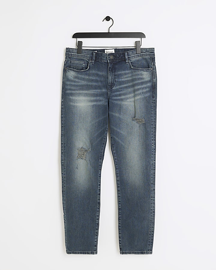 Blue faded skinny fit ripped jeans