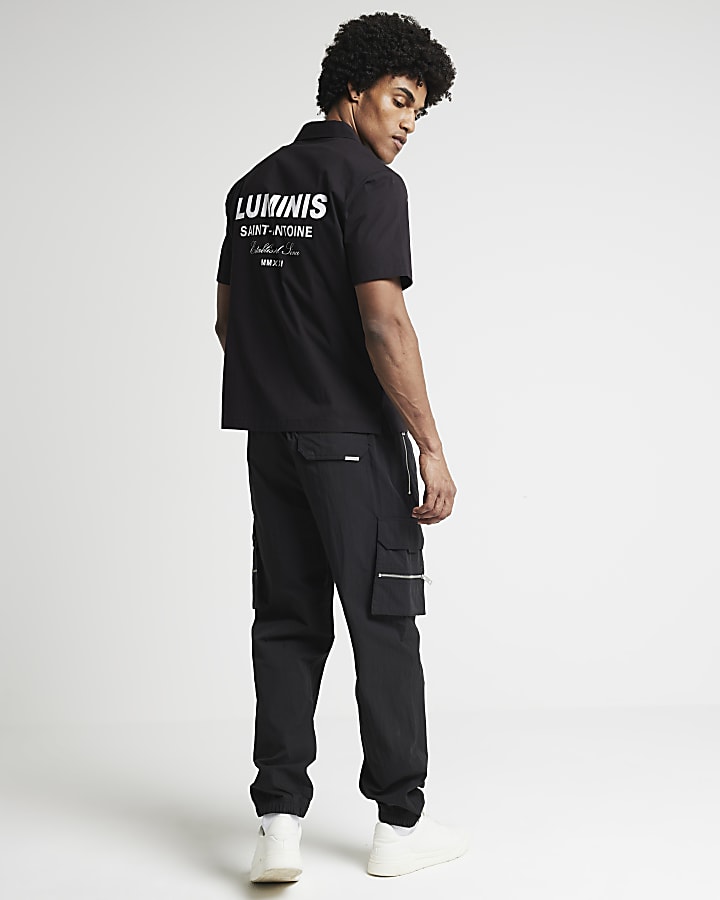 Black regular fit zip cargo trousers