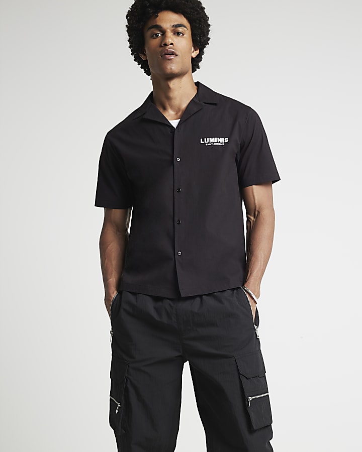 Black regular fit zip cargo trousers