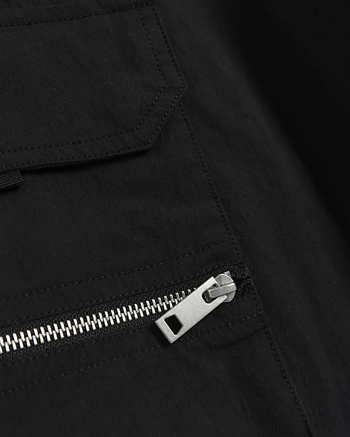 Black regular fit zip cargo trousers