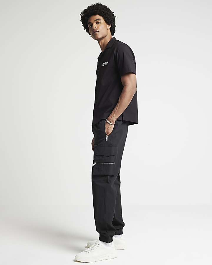 Black regular fit zip cargo trousers