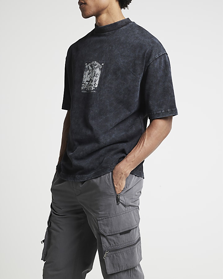 Grey regular fit zip pocket cargo trousers