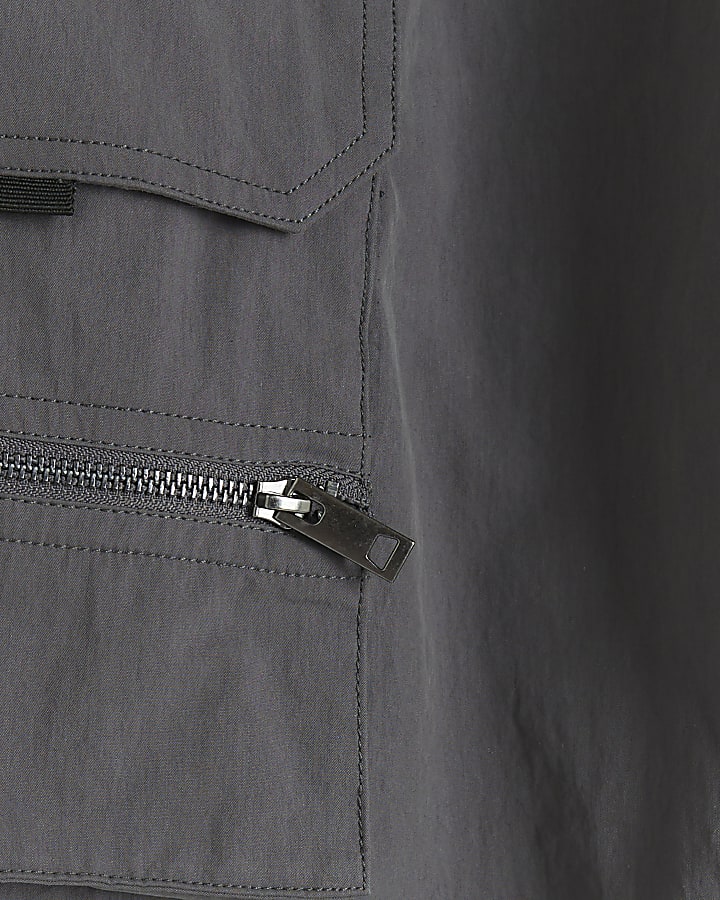 Grey regular fit zip pocket cargo trousers