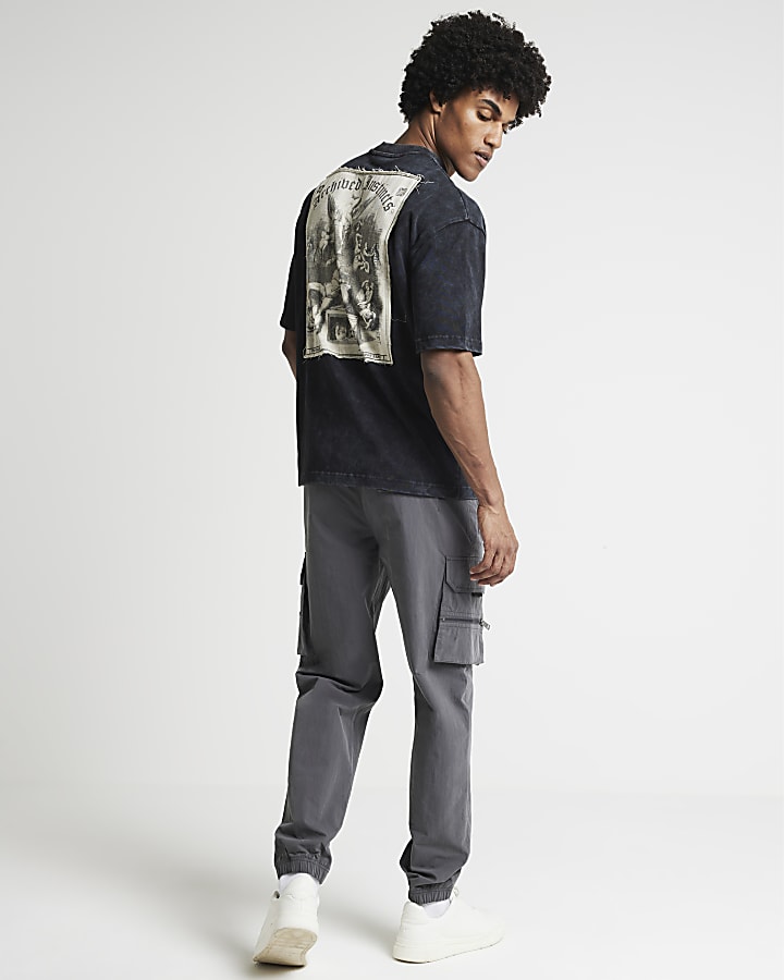 Grey regular fit zip pocket cargo trousers