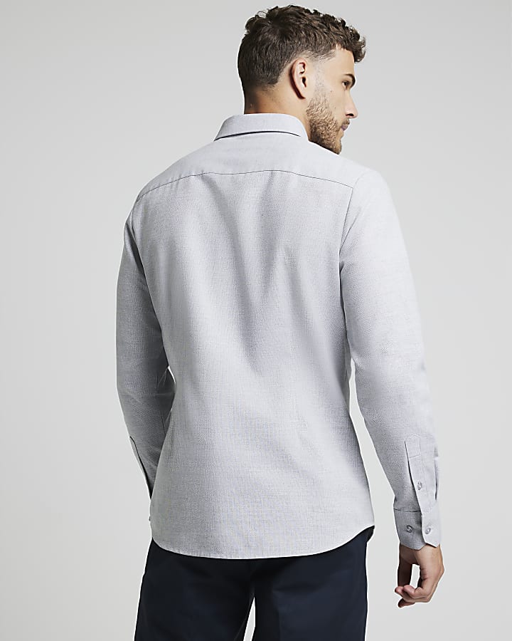 Grey slim fit textured smart shirt
