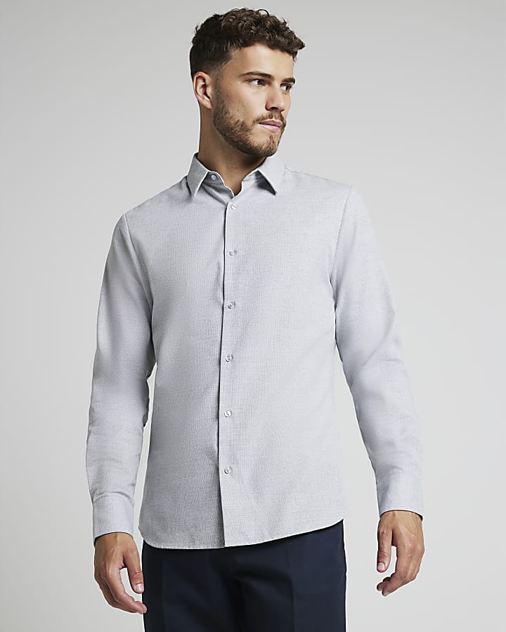 Grey slim fit textured smart shirt