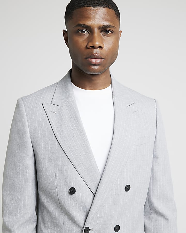 Grey slim fit Crepe Stripe Suit Jacket