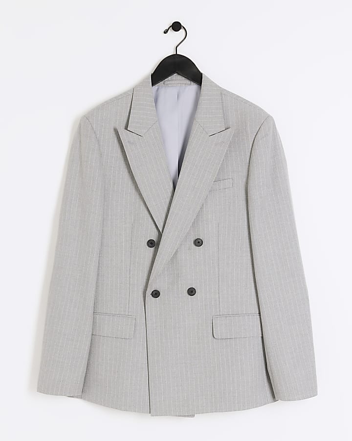 Grey slim fit Crepe Stripe Suit Jacket
