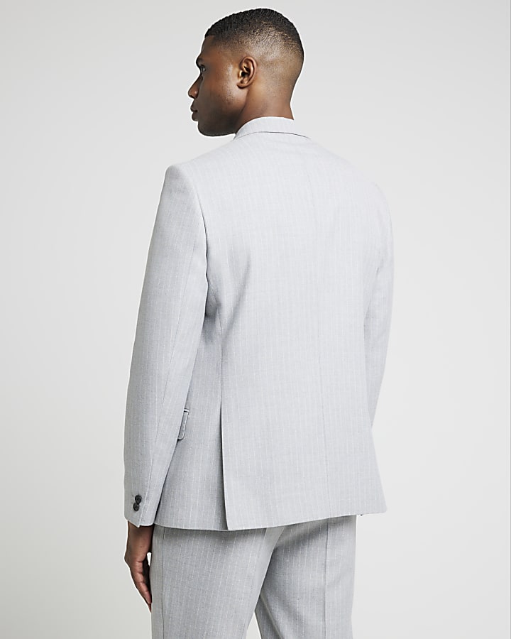 Grey slim fit Crepe Stripe Suit Jacket