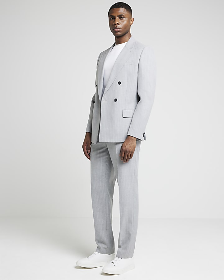 Grey slim fit Crepe Stripe Suit Jacket