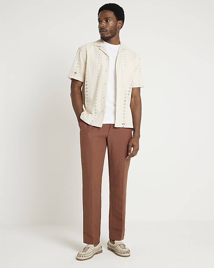 Rust slim fit linen blend suit trousers