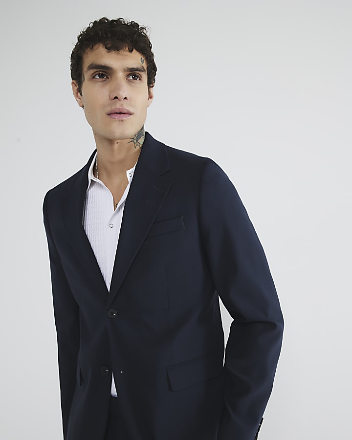 Navy Stretch Skinny Fit Suit Jacket