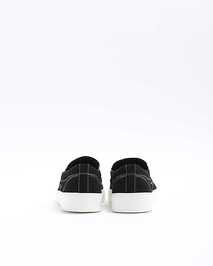 Black suede slip on trainers