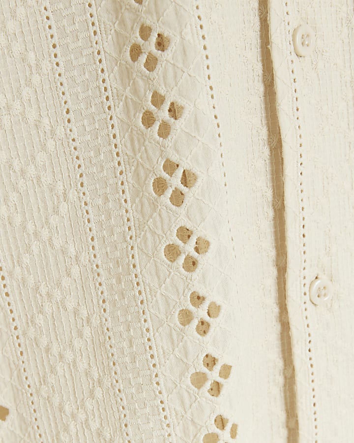 Beige regular fit crochet revere shirt