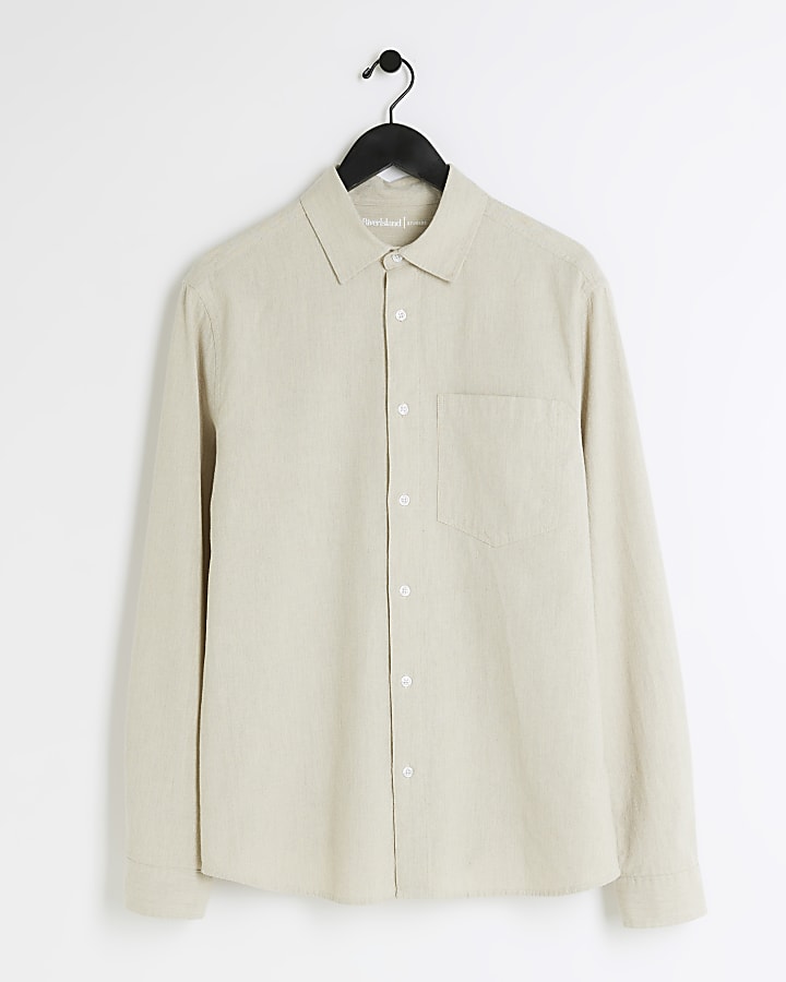 Beige regular fit linen blend shirt