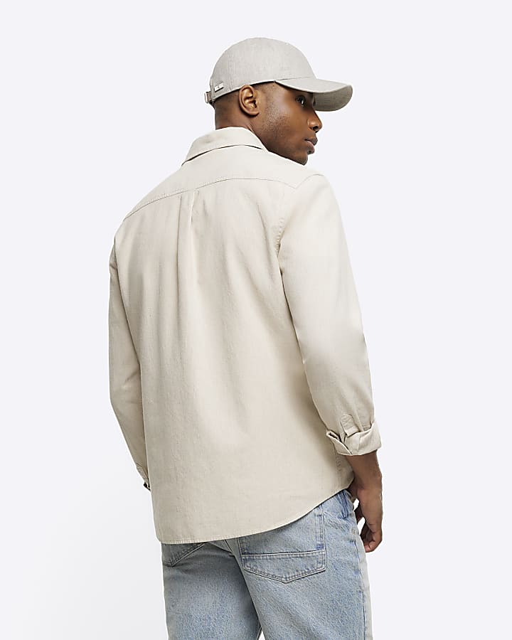 Beige regular fit linen blend shirt