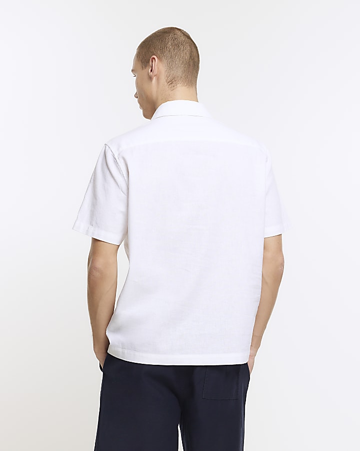 White regular fit linen blend shirt