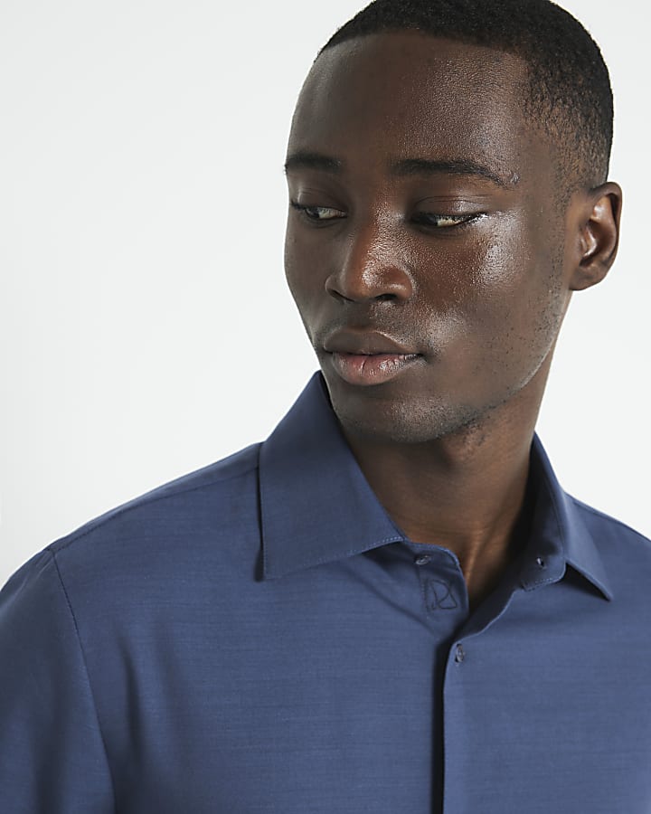 Navy slim fit tencel smart shirt