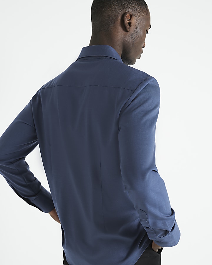 Navy slim fit tencel smart shirt