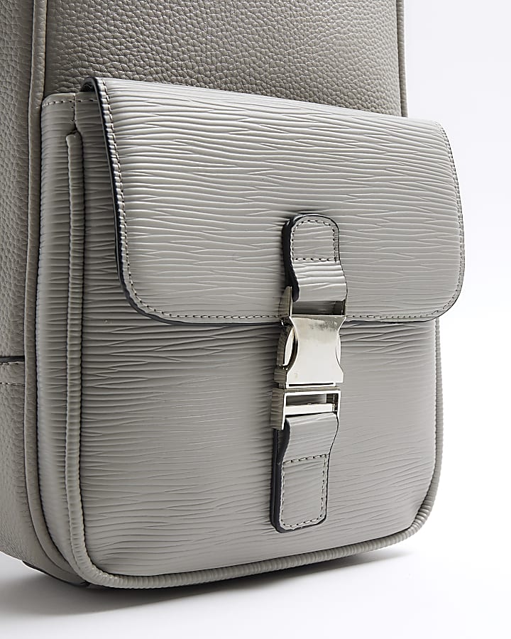 Grey textured cross body bag