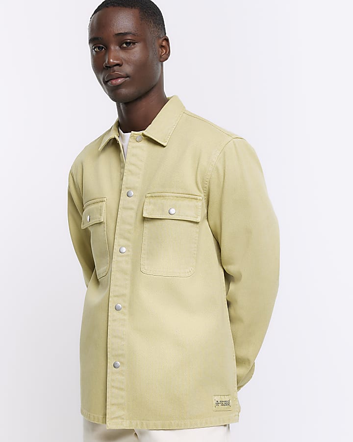 Washed yellow regular fit overshirt