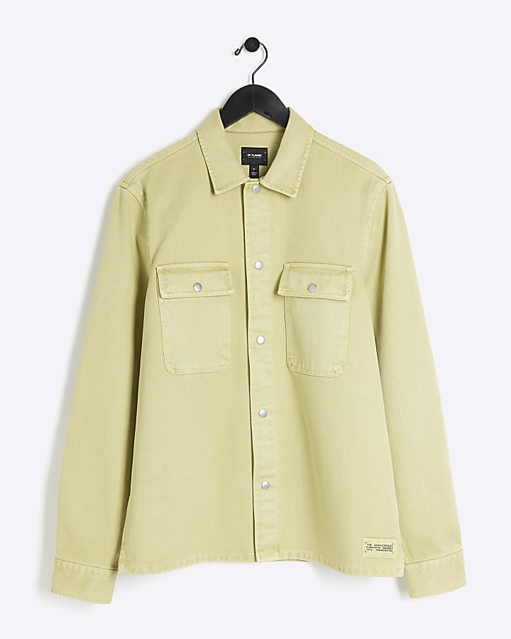 Washed yellow regular fit overshirt