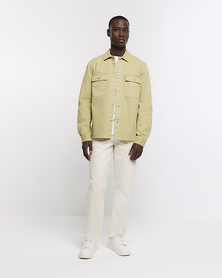 Washed yellow regular fit overshirt