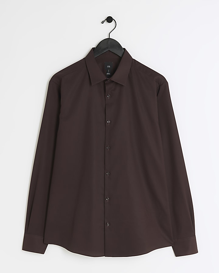 Brown slim fit premium smart shirt