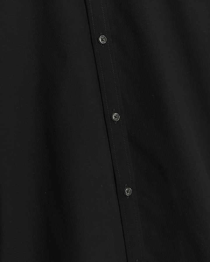 Black muscle fit textured stretch smart shirt