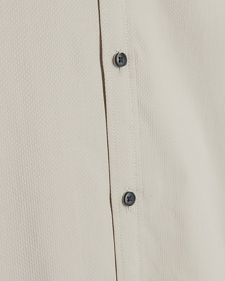 Beige muscle fit stretch textured smart shirt