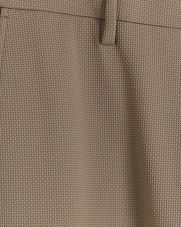 Beige slim fit waffle textured smart trousers