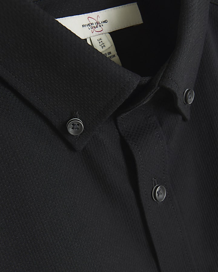 Black muscle fit stretch textured smart shirt