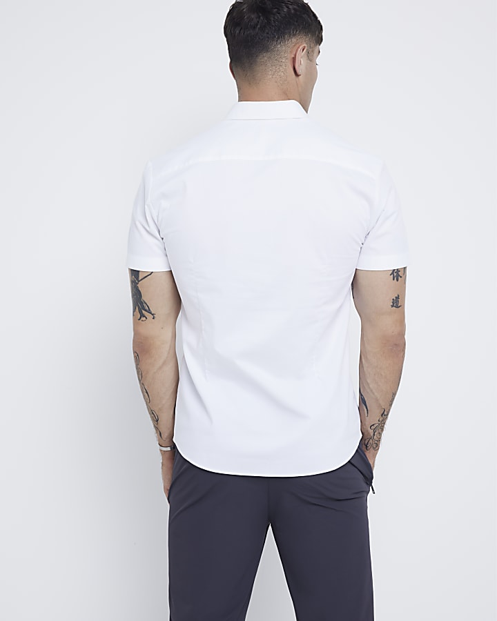 White muscle fit textured stretch smart shirt